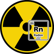 Un symbole radioactif jaune et noir avec l'élément chimique radon