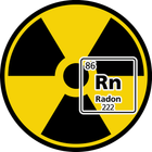 Un symbole radioactif jaune et noir avec l'élément chimique radon