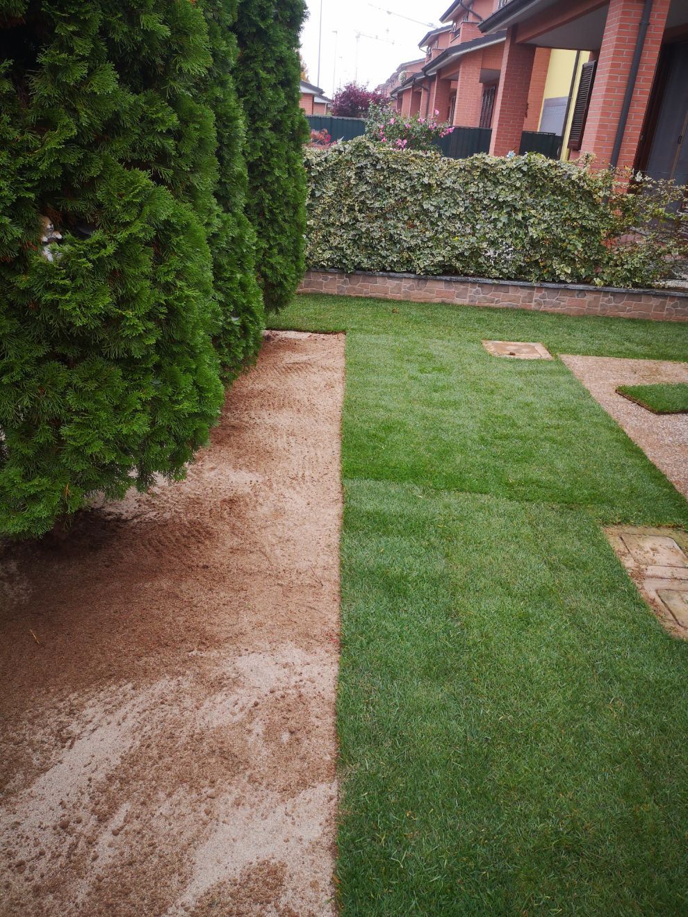 giardino con prato inglese, siepi e alberi ad alto fusto