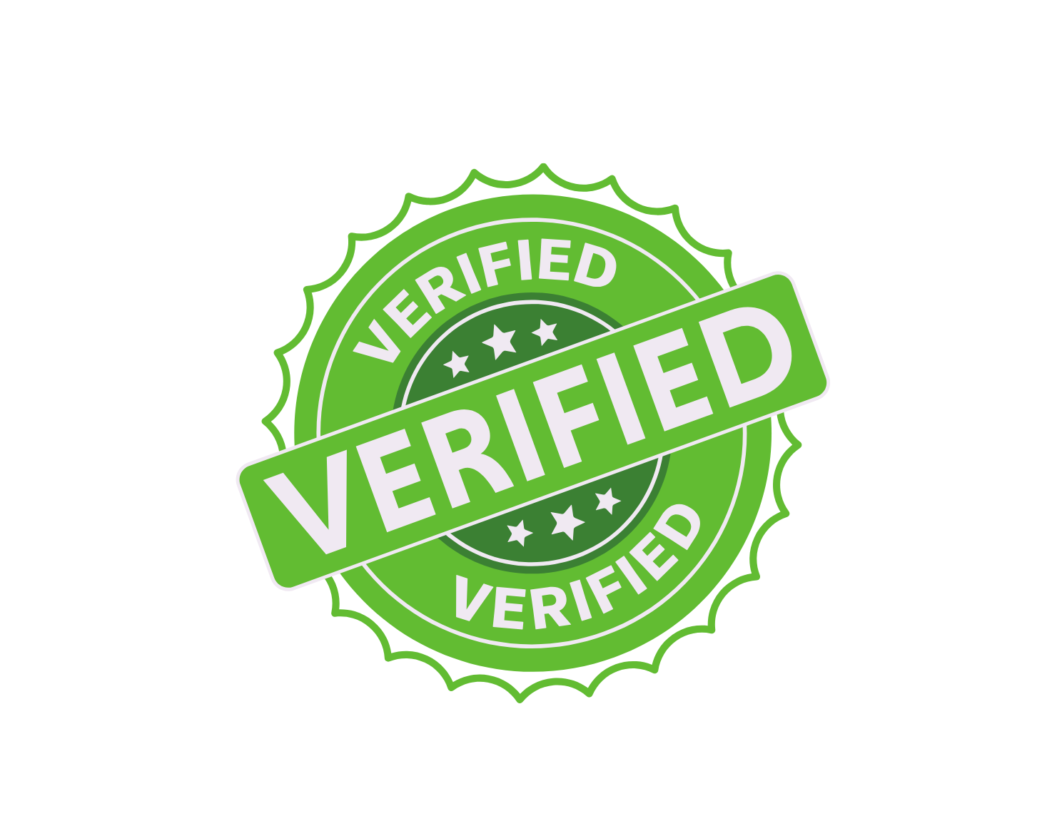 A green stamp that says verified on a white background.
