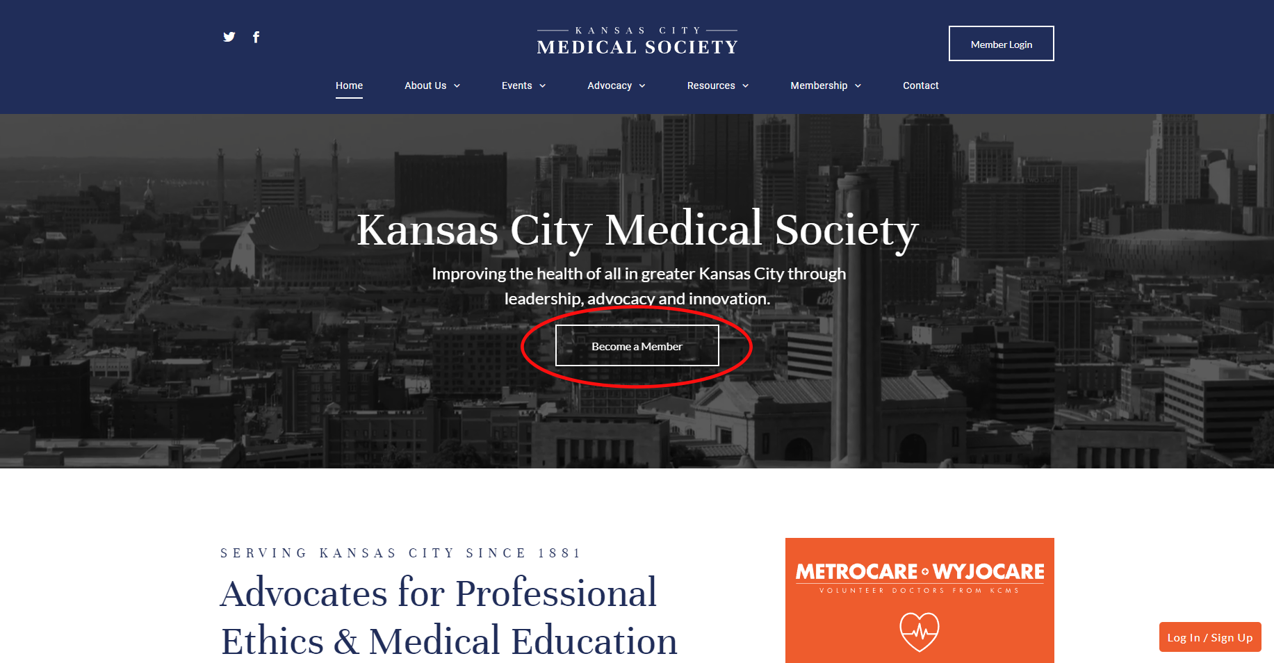 A screenshot of the kansas city medical society website.