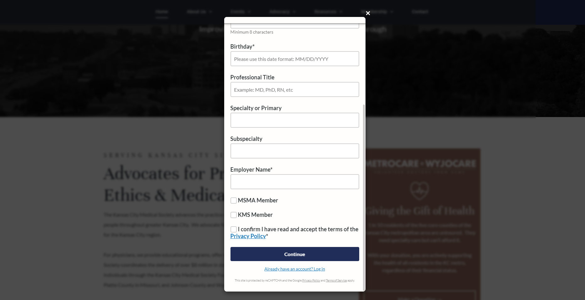 A screenshot of a website for advocates for ethics and medicine