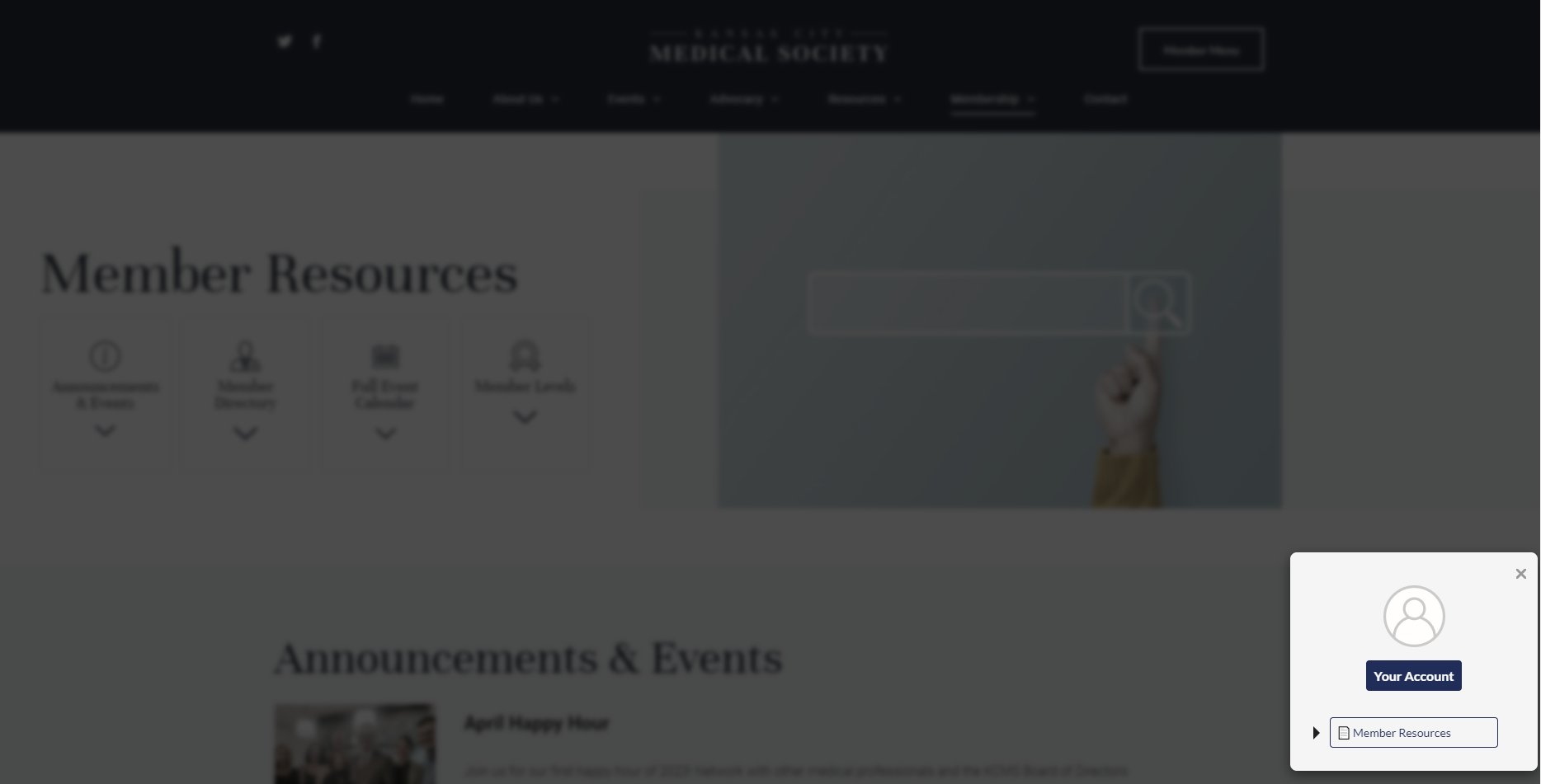 A screenshot of a website showing the member resources section.