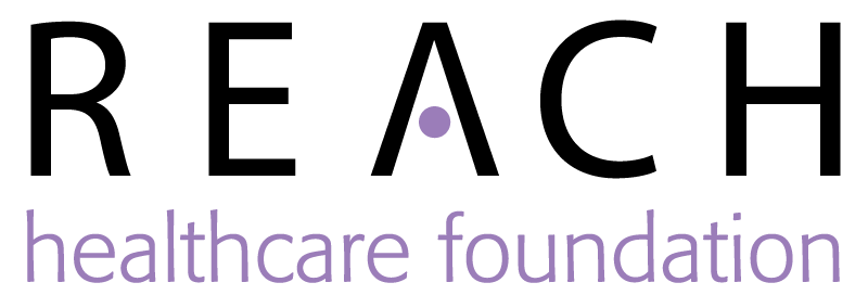 The logo for the reach healthcare foundation is purple and black.