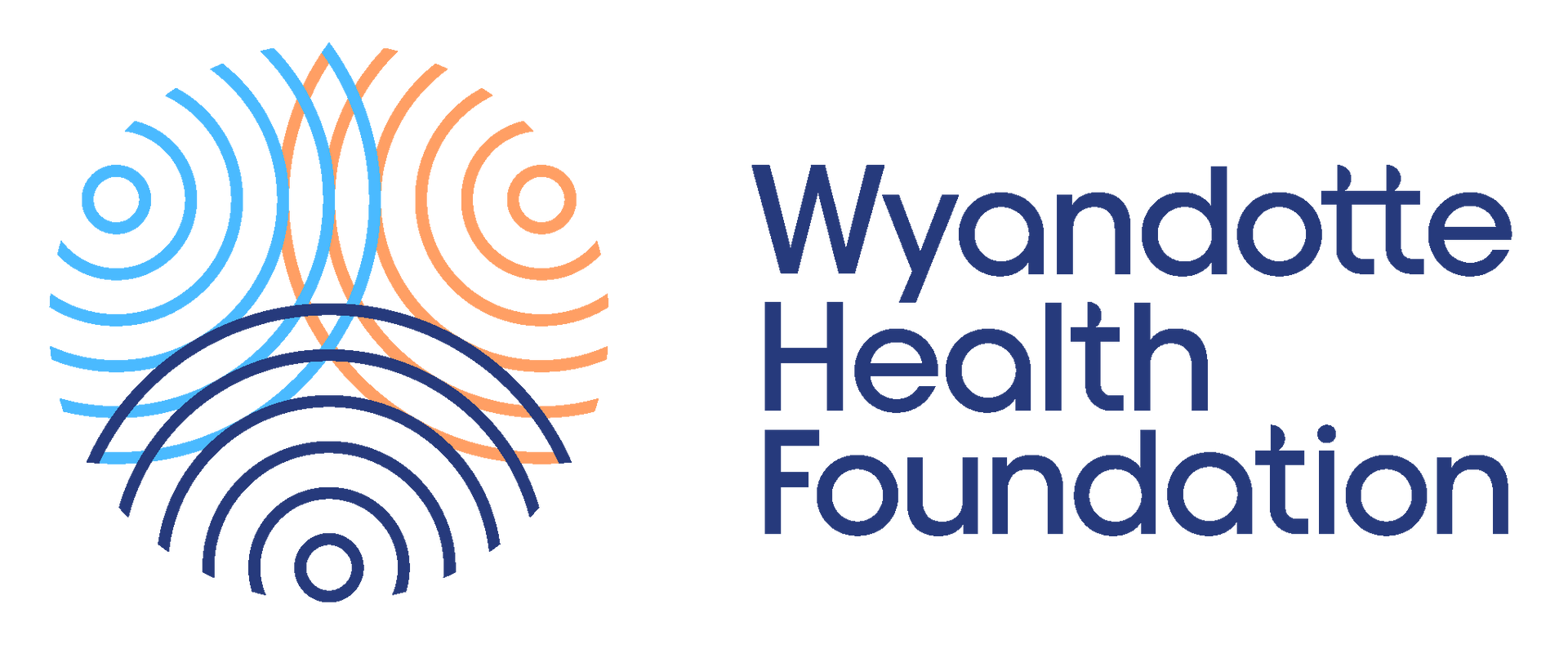 A logo for the wyandotte health foundation with a blue and orange circle.
