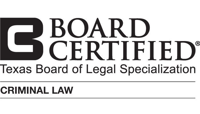 The logo for board certified Texas Board of Legal Specialization Criminal Law.