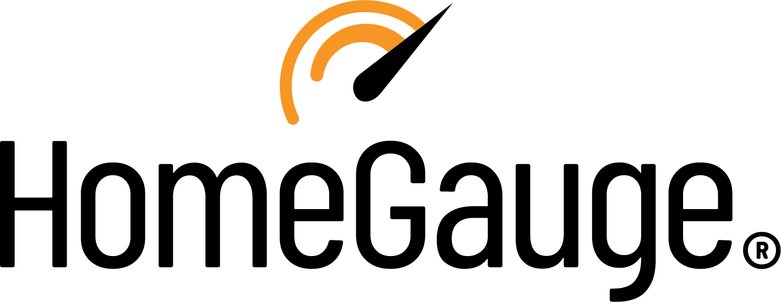 A home gauge logo with a clock on it