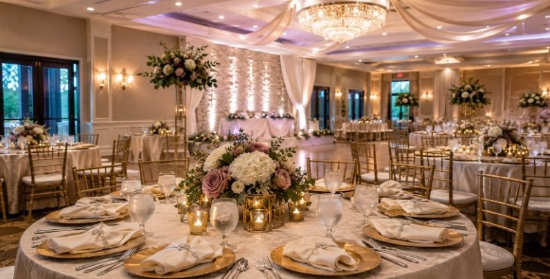Elegant event center venue set up for a gathering near Pharr, TX