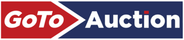 Goto auction logo on a blue and red background