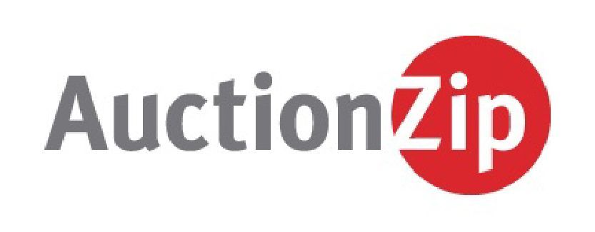 A logo for auction zip with a red circle in the middle.