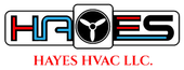 The logo for hayes hvac llc has a propeller on it.