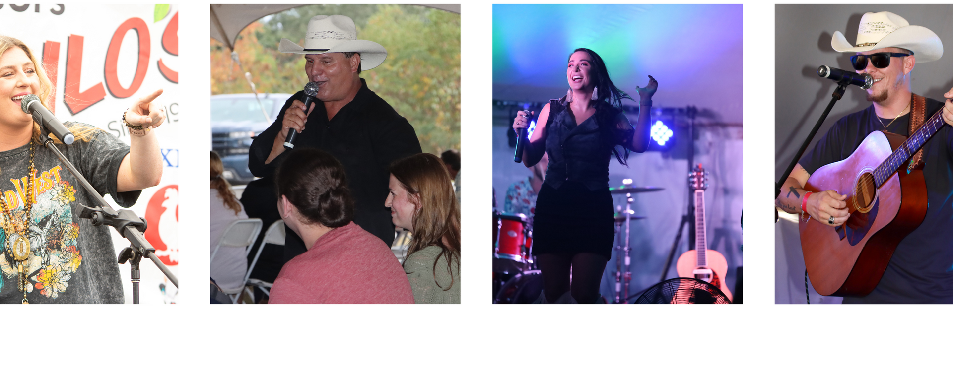 A collage of photos of people singing and playing instruments