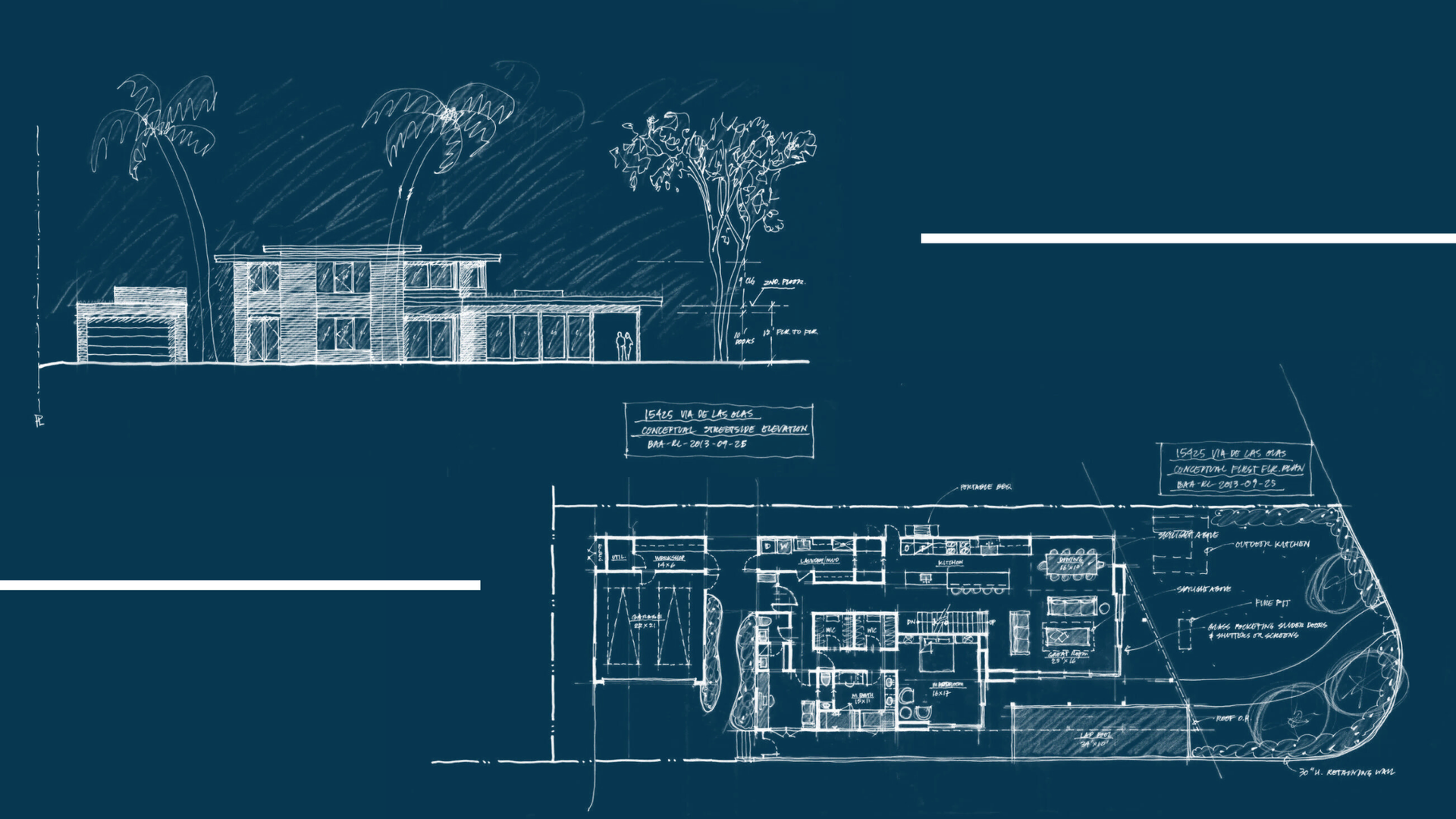 A blueprint of a house on a blue background