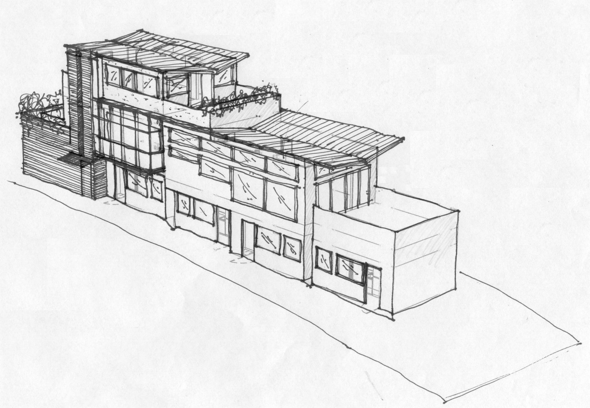 An architect's sketch of a large building
