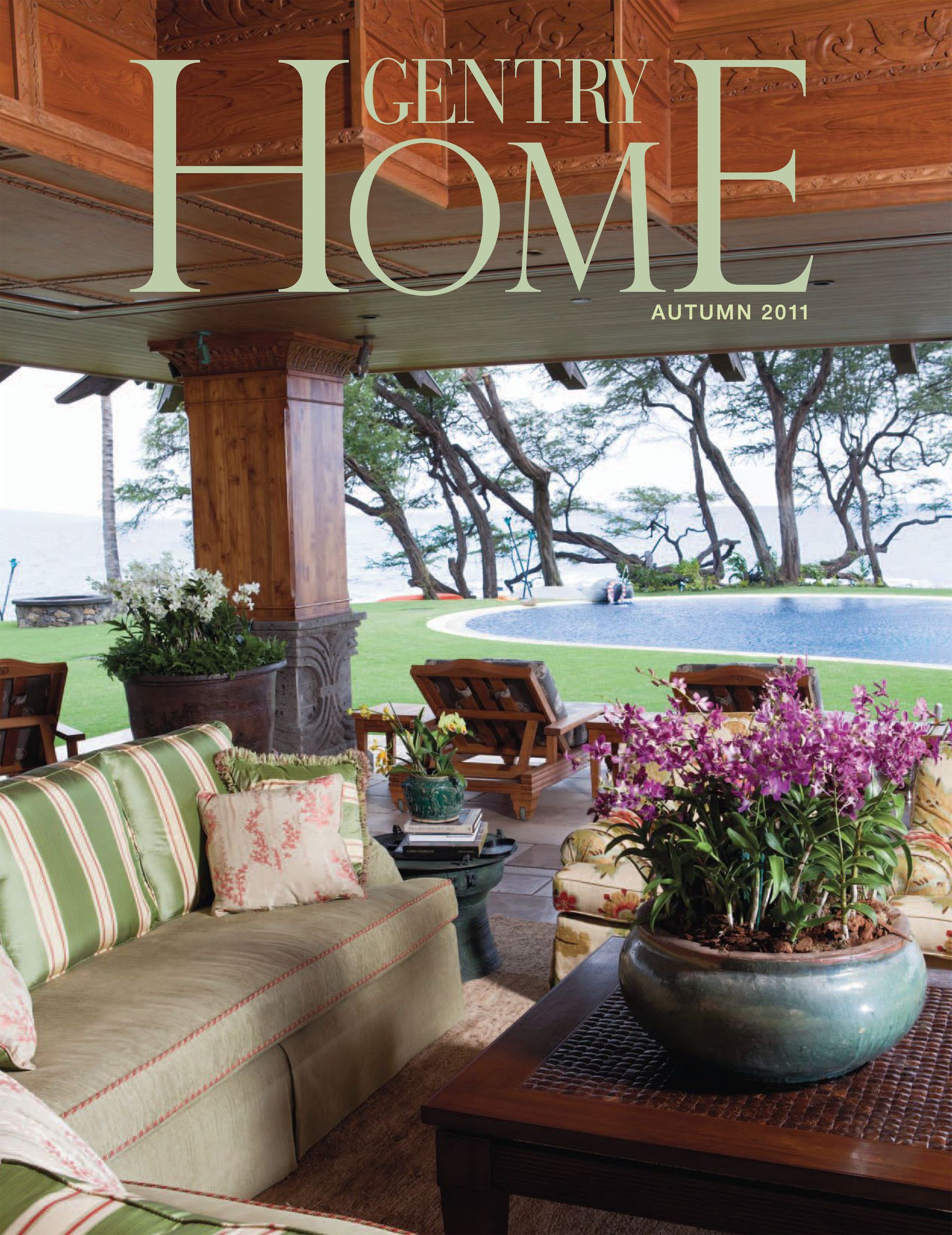 The cover of a magazine called Gentry home, featuring the Makena Waterfront Estate.