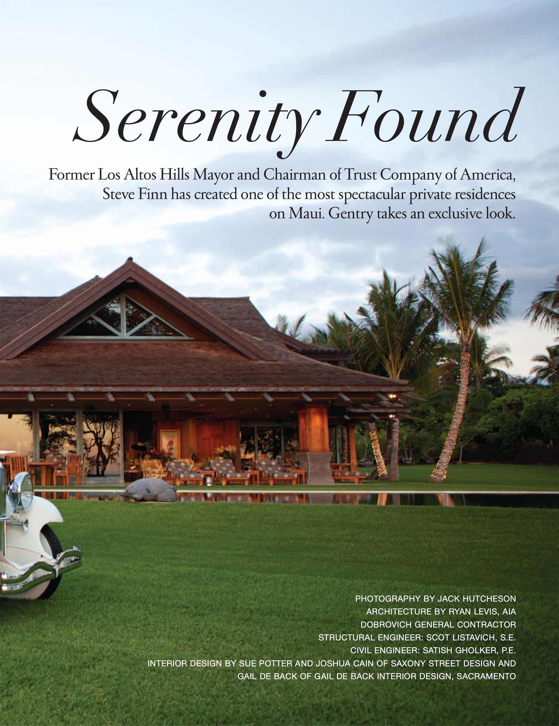 An image of the Makena Waterfront Estate is shown in an excerpt from a magazine called Gentry Home.