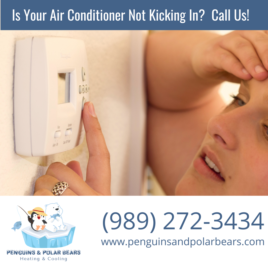 Woman frustrated, adjusting thermostat. Ad: 