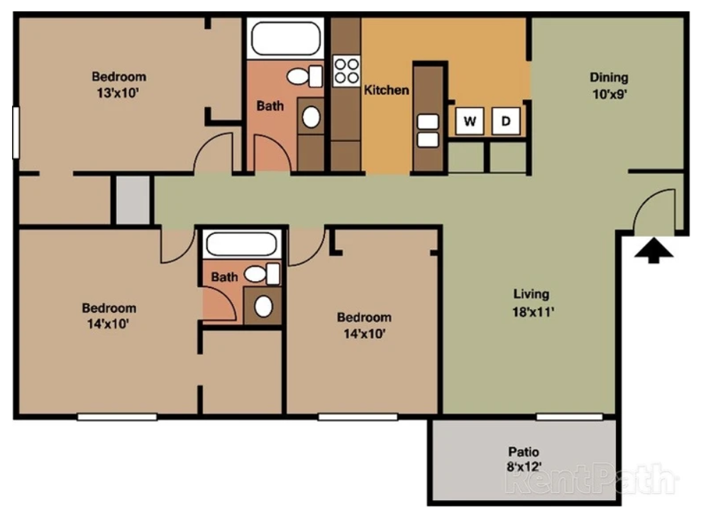 A floor plan of Dwell @ 750 with three bedrooms