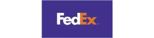 FedEx logo on a dark purple background. The text "FedEx" is white, with the "Ex" in orange.