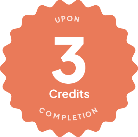 Blue badge with text: