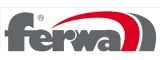 Logo per Ferwa con il nome dell'azienda in lettere minuscole grigie e un elemento decorativo a forma di onda rosso e grigio nella parte superiore.
