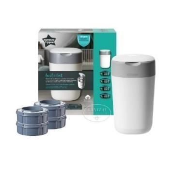 Un secchio per pannolini Tommee Tippee con due cartucce