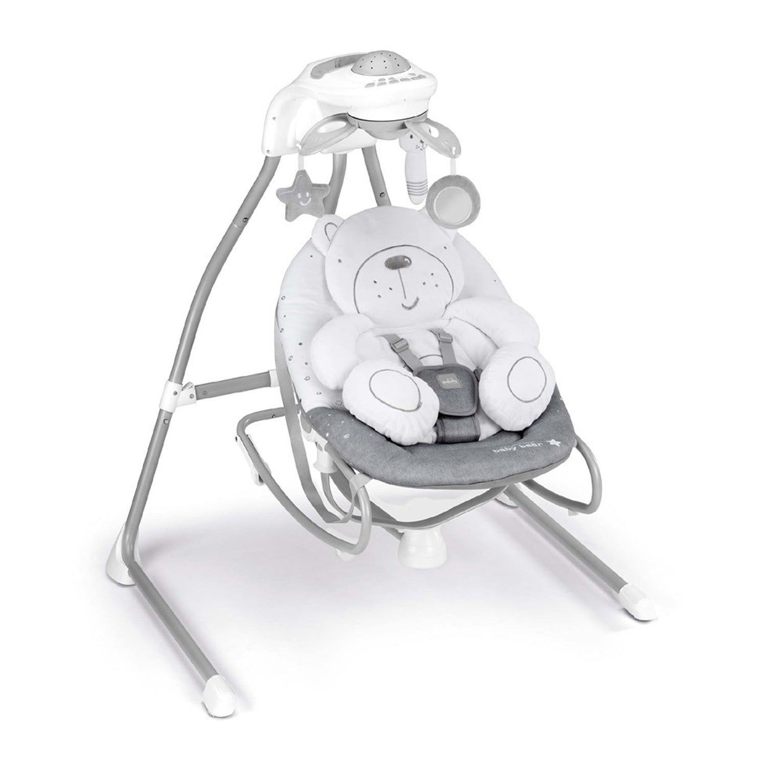 Un'altalena per bambini con sopra un orsacchiotto.