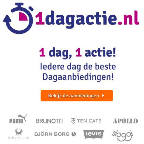 Een advertentie voor 1dagactie.nl met een knop
