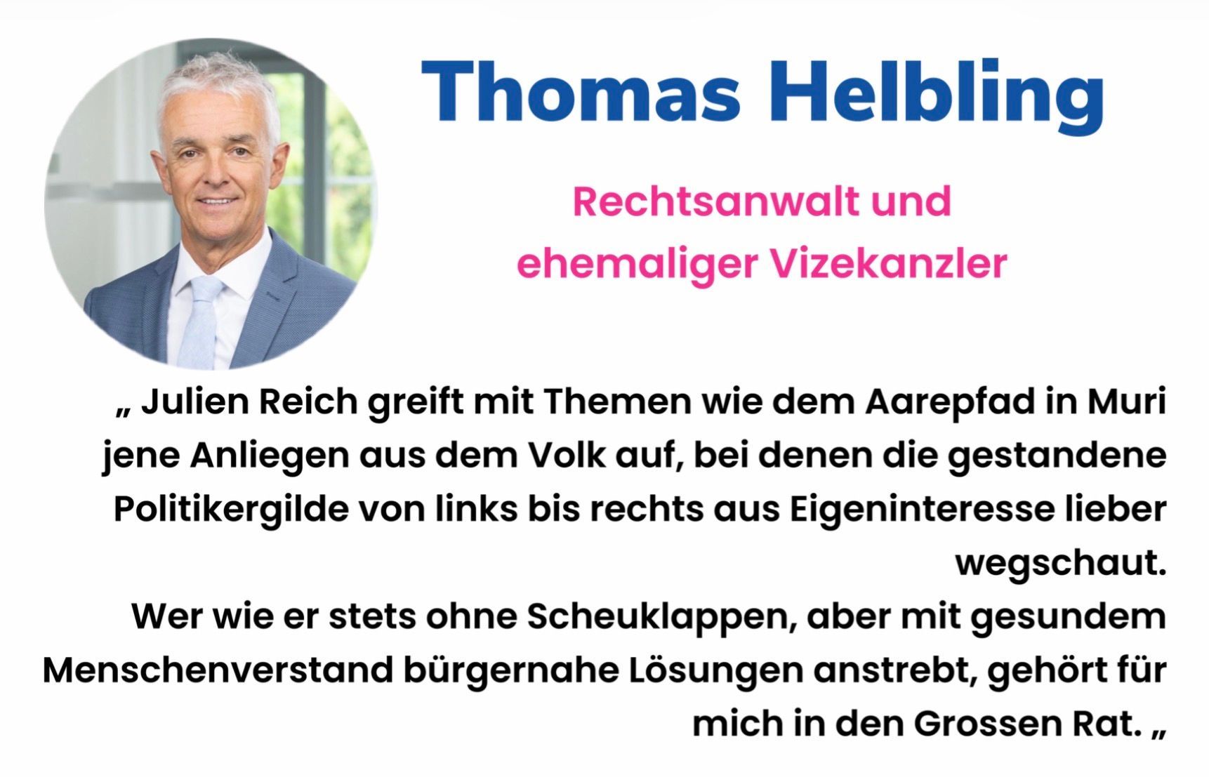 Thomas Helbing empfiehlt Julien Reich zur Wahl in den Grossrat