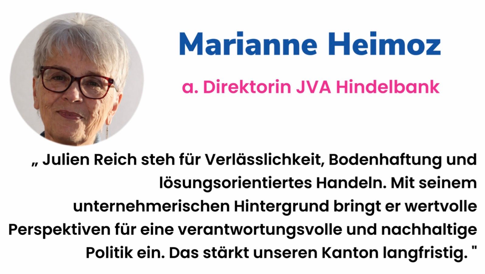 Marianne Heimoz empfiehlt Julien Reich zur Wahl in den Grossrat
