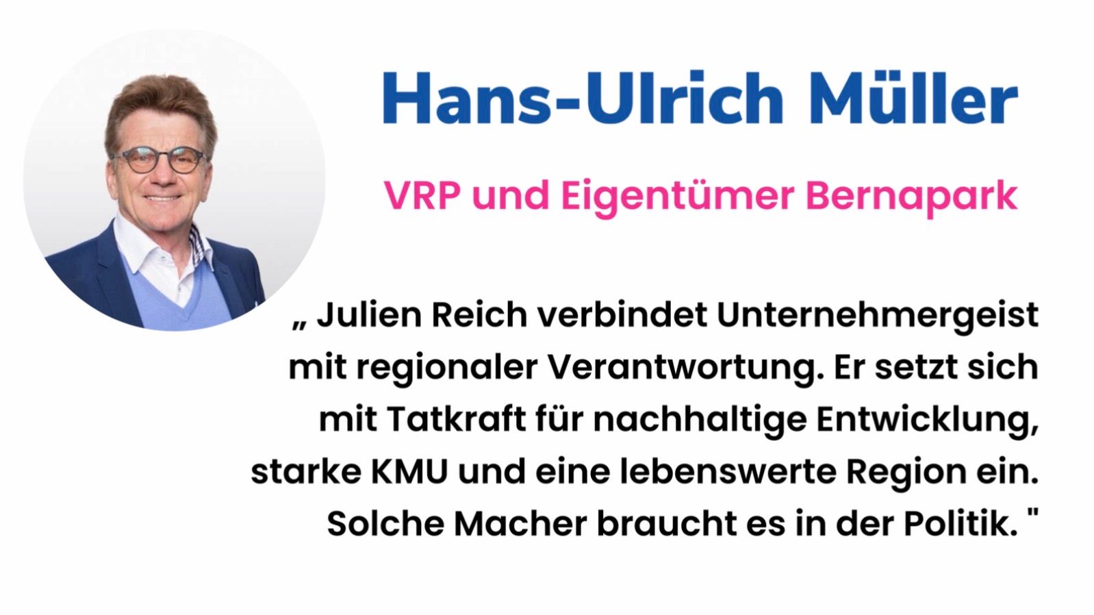 Hans-Ulrich Müller empfiehlt Julien Reich zur Wahl in den Grossrat