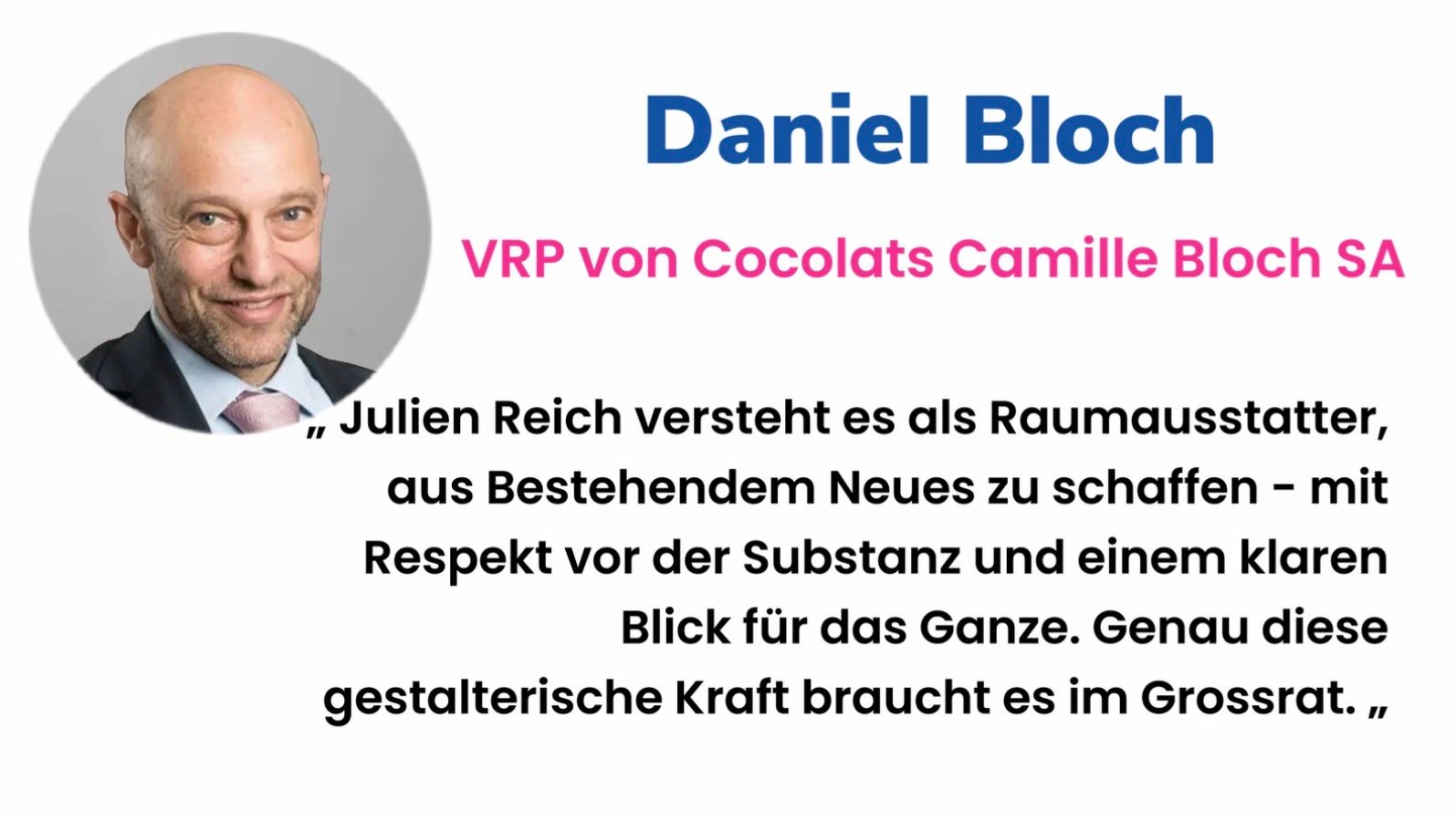 Daniel Bloch empfiehlt Julien Reich zur Wahl in den Grossrat