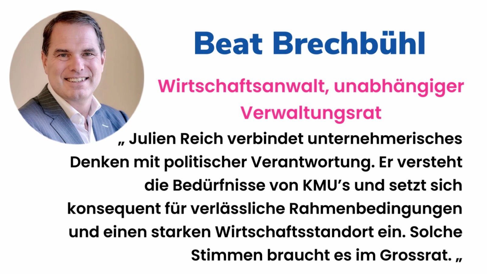 Beat Brechbühl empfiehlt Julien Reich zur Wahl in den Grossrat