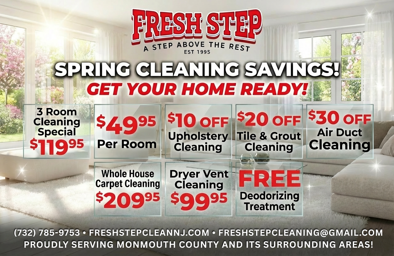 Ad for FreshStep Cleaning Services: Spring savings on carpet, duct, and upholstery cleaning in New Jersey.