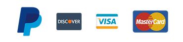 Logos for PayPal, Discover, Visa, and Mastercard payment methods.
