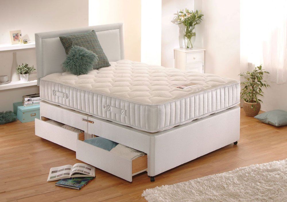 double bed with drawer open