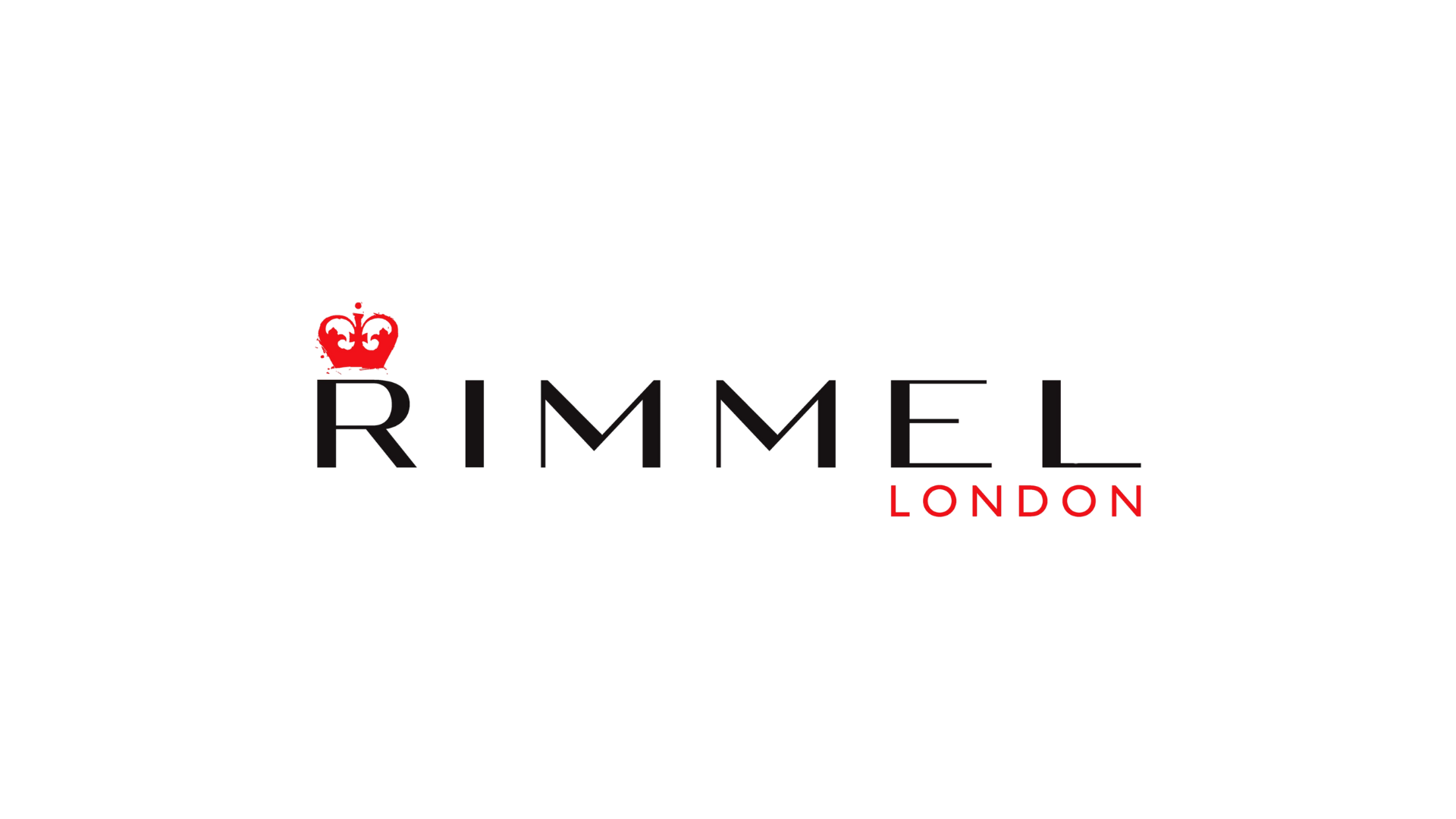 The logo for rimmel london has a red crown on it.