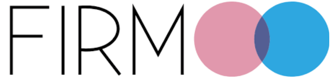 A logo for firmoo with a pink and blue circle on a white background.
