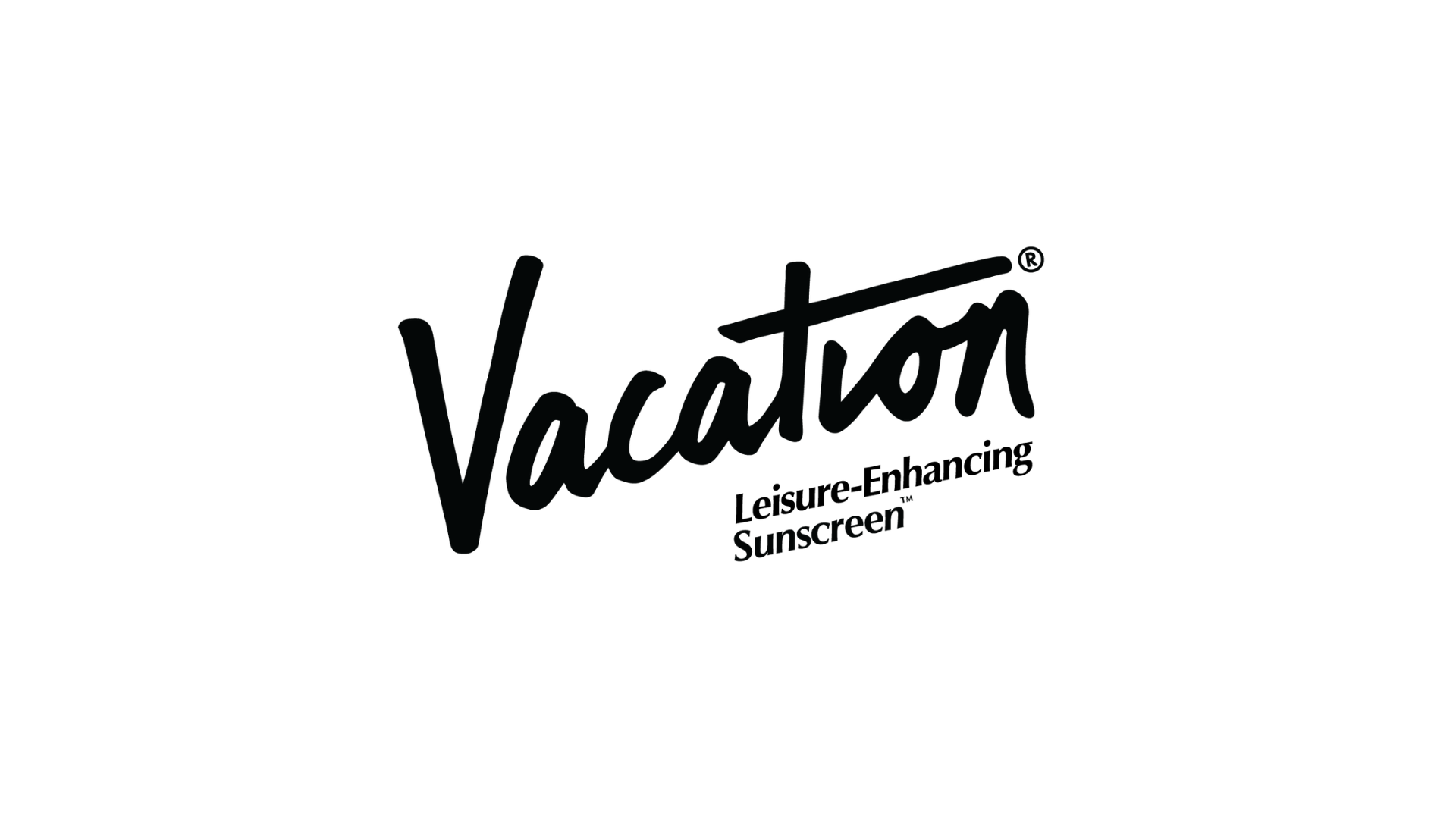 A black and white logo for vacation leisure enhancing sunscreen.