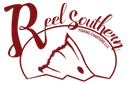 The dark red logo for "Reel Southern Fishing Charters LLC" features a stylized fish silhouette integrated into the text.