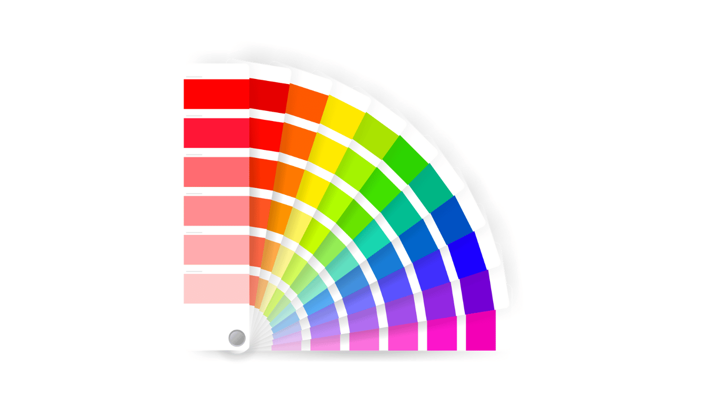 A color palette with a rainbow of colors on a white background.