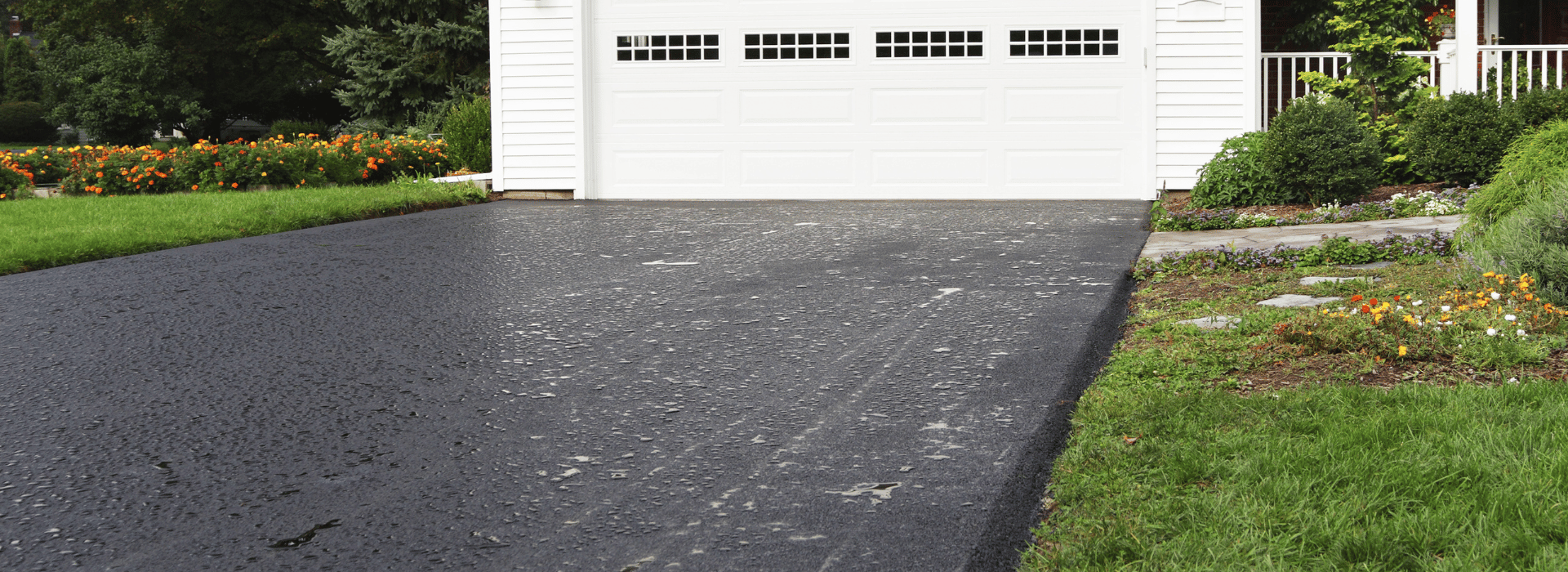 Driveway painted with grey paint