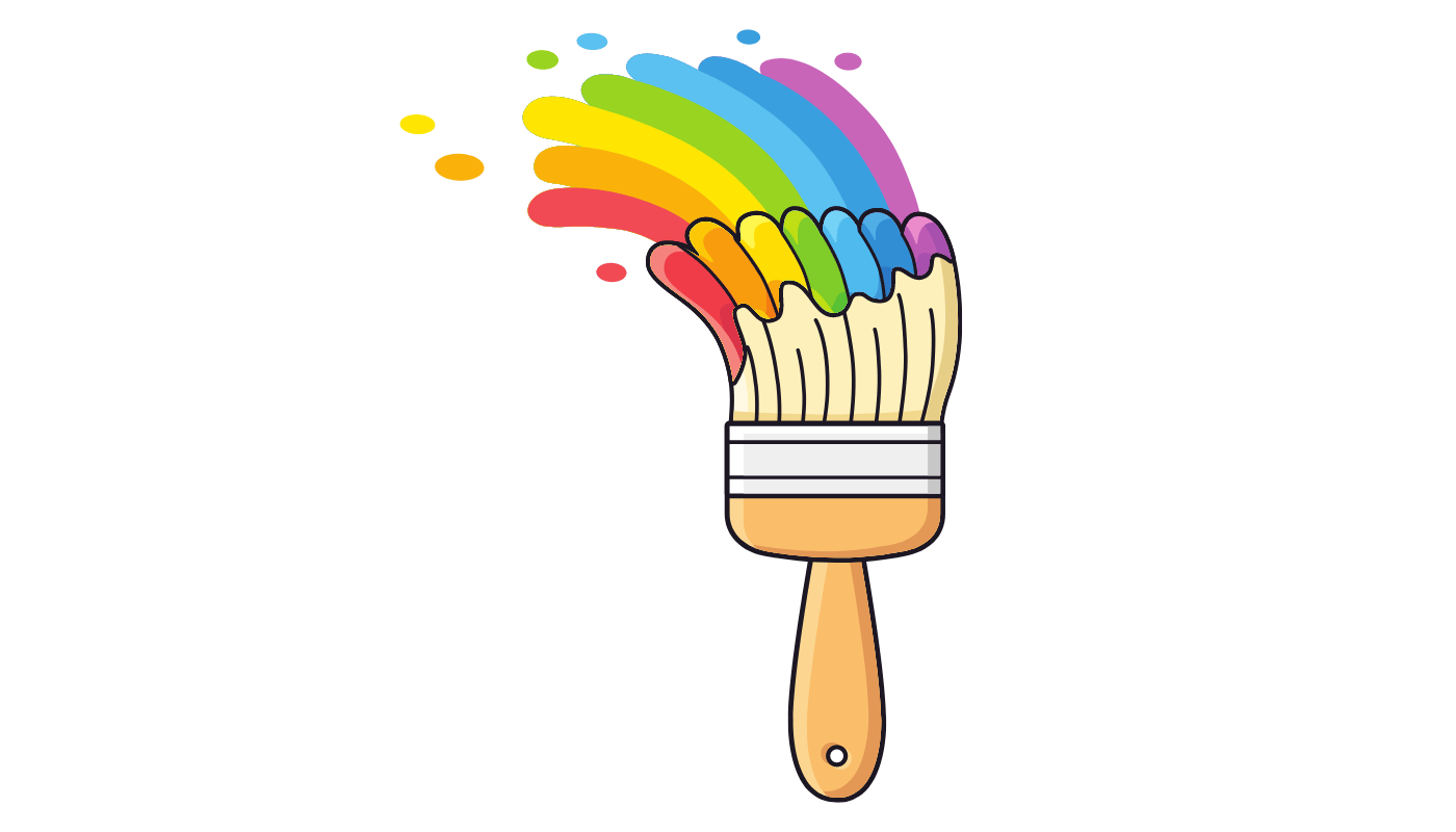 A paint brush with a rainbow of paint coming out of it.