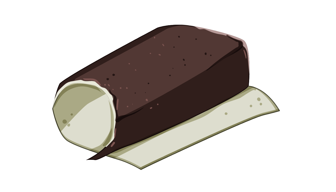 A cartoon drawing of a piece of chocolate on a piece of paper.