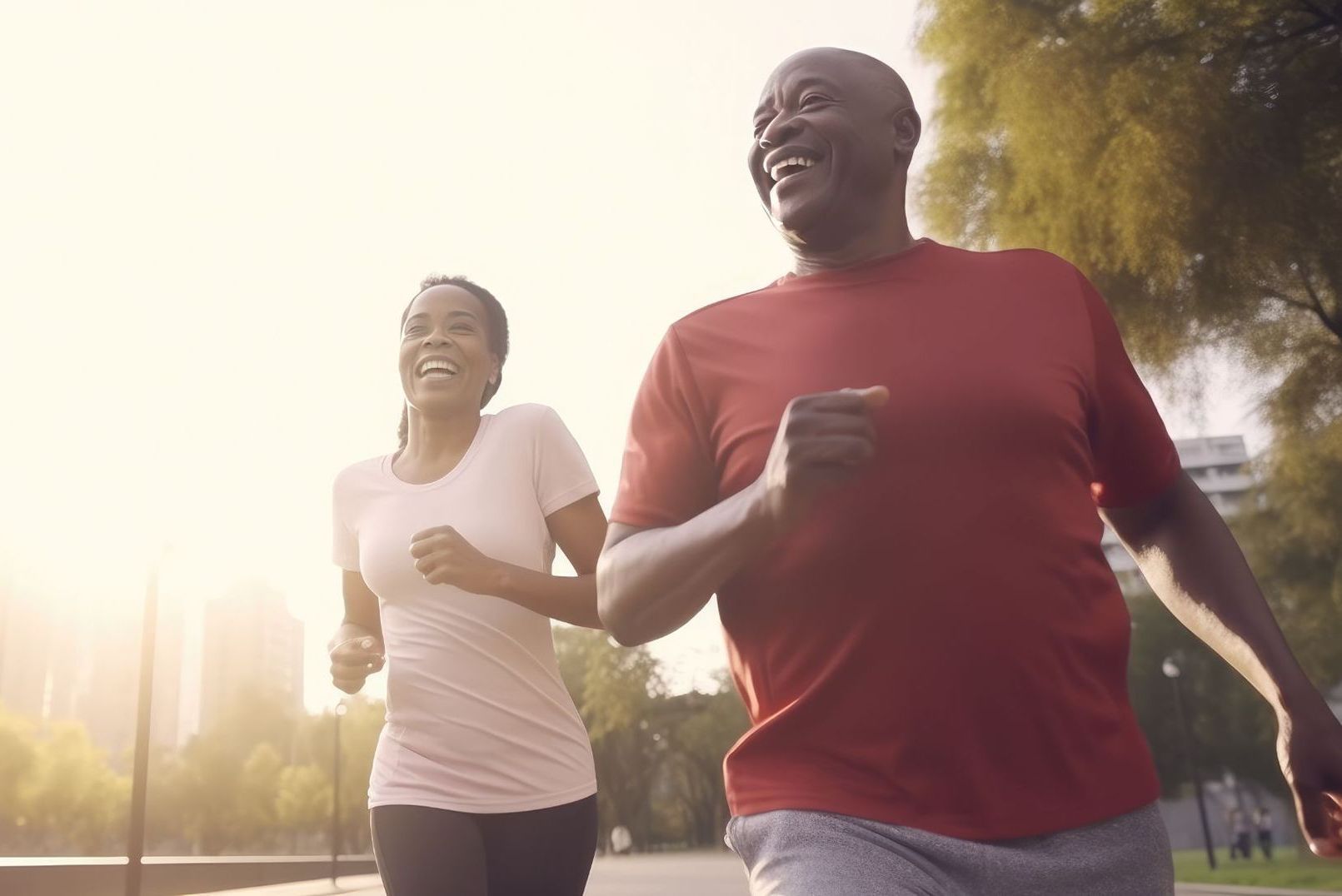 middle age black couple jogging together outdoors