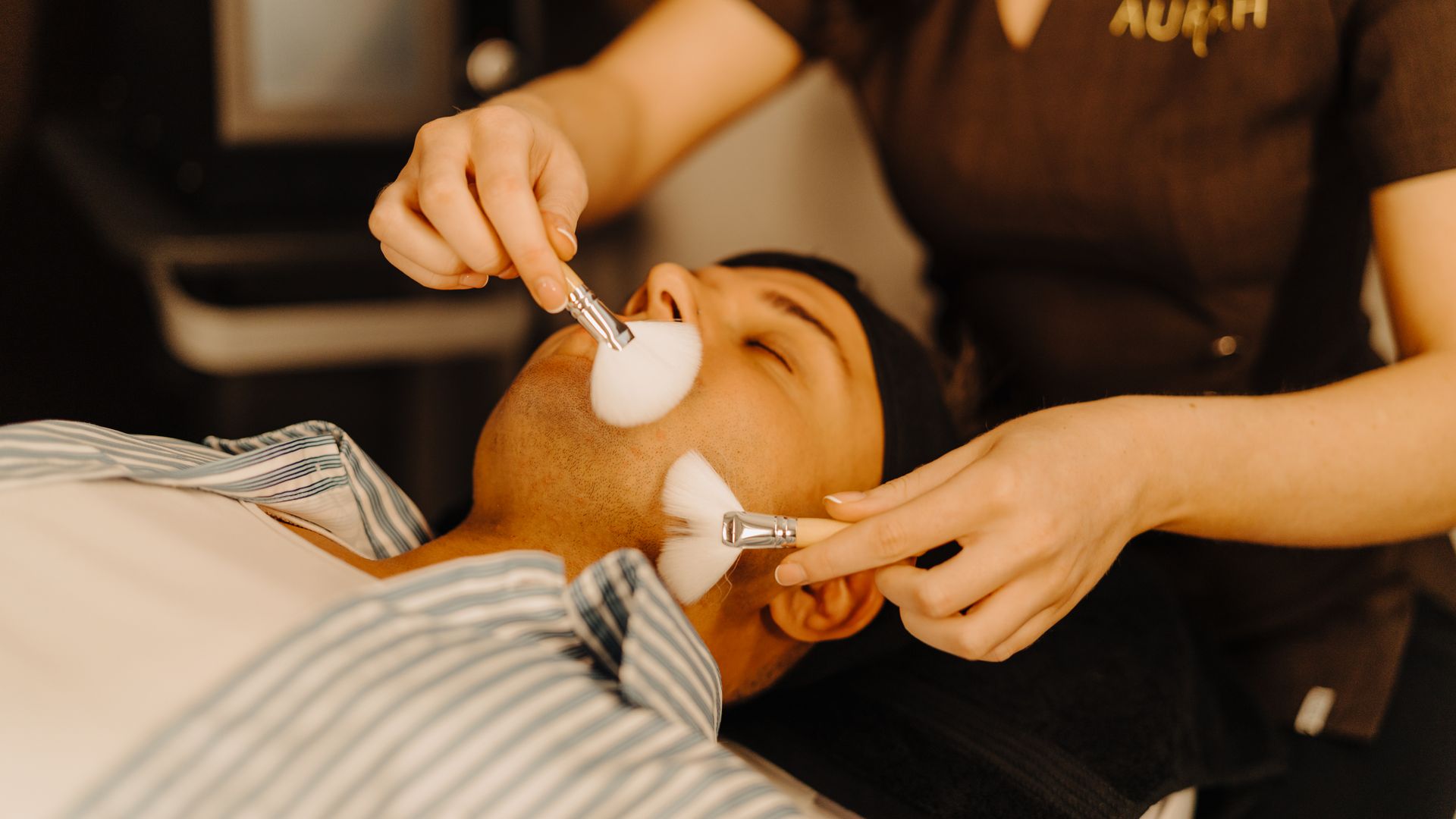 Light brushing during a  luxuryfacial in Prestwick, Ayrshire 