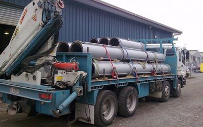 Steel fabrication truck loaded with heavy fume ducting in Auckland