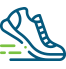 A blue and green icon of a running shoe on a white background.