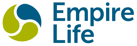 A blue and green logo for empire life with a tennis ball in the middle.