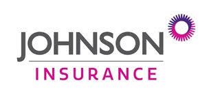 The logo for johnson insurance is purple and black.